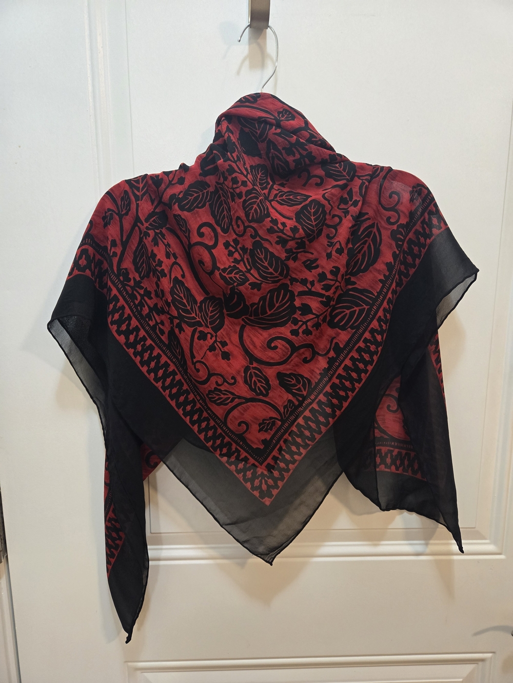 Dana Buchman Black and Red Floral Silk-Feel Square Scarf
